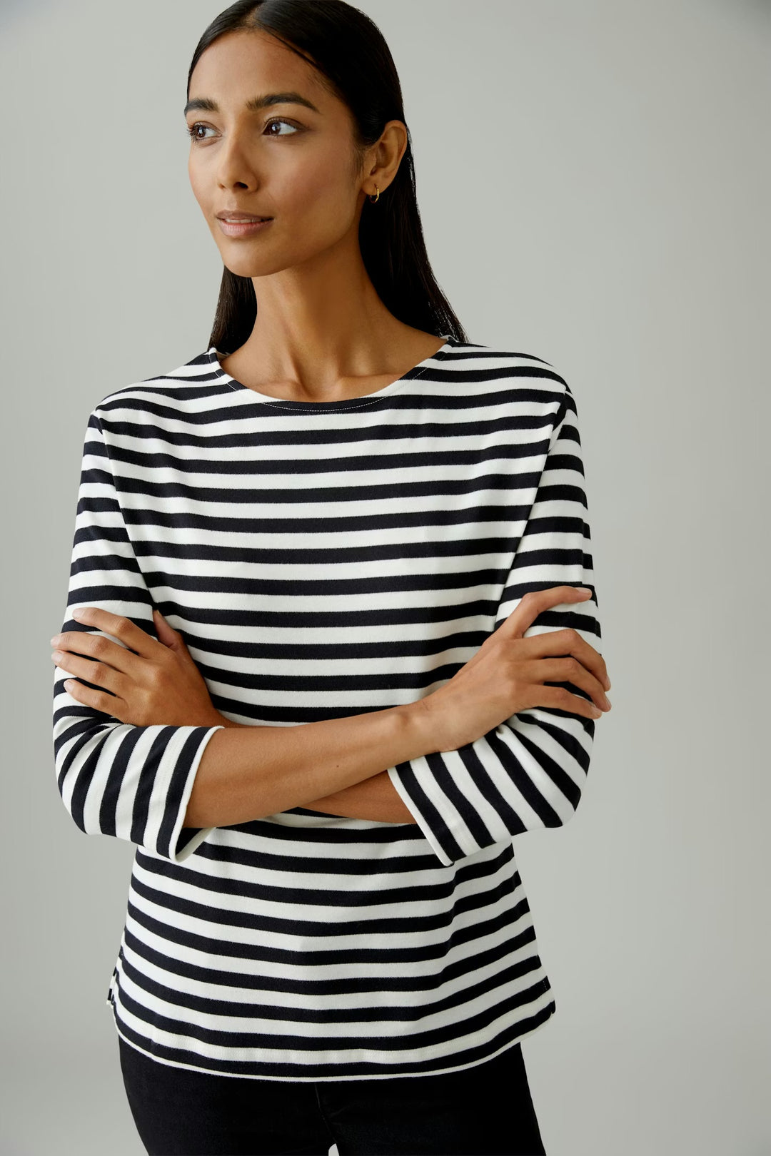 Oui Striped Soleila Top In White & Navy