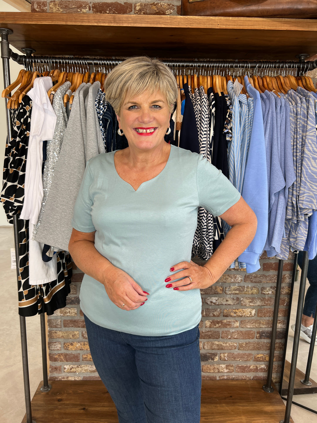 Street One Heart Neckline Top In Arona Blue