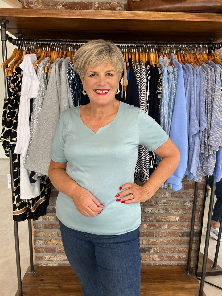 Street One Heart Neckline Top In Arona Blue