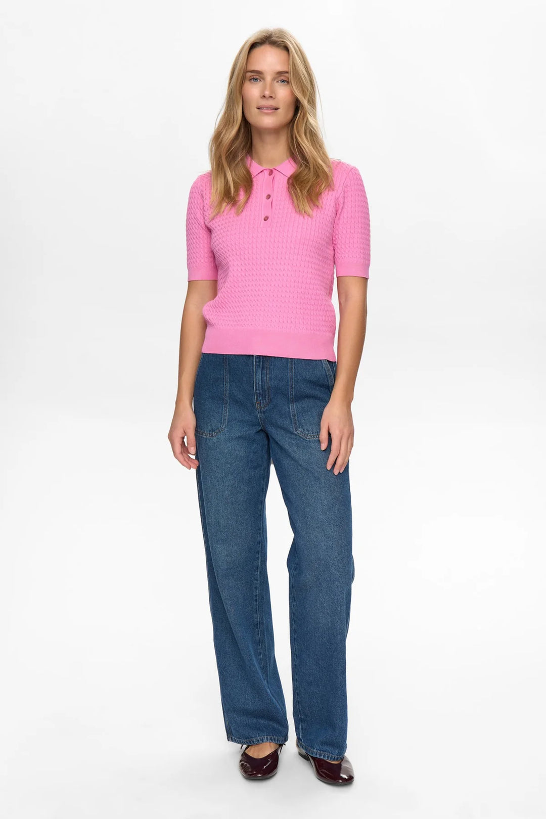 Nümph Nualette Polo Top In Fuchsia Pink