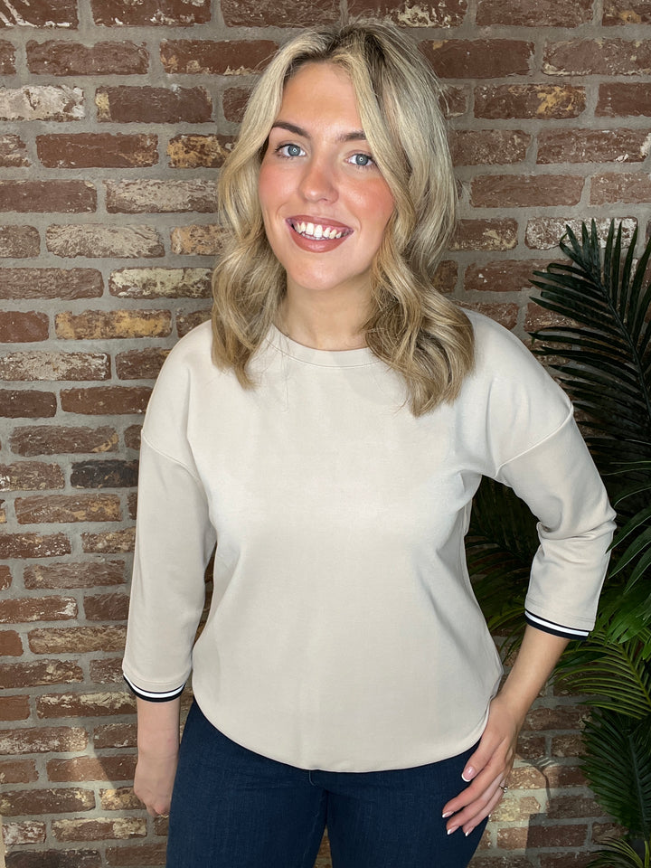 Street One sweatshirt With Stripe In Cotton Beige