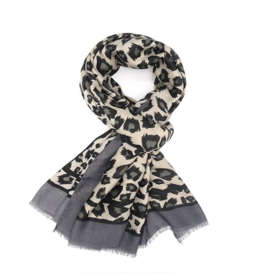 Amelia Leopard Print Scarf In Grey