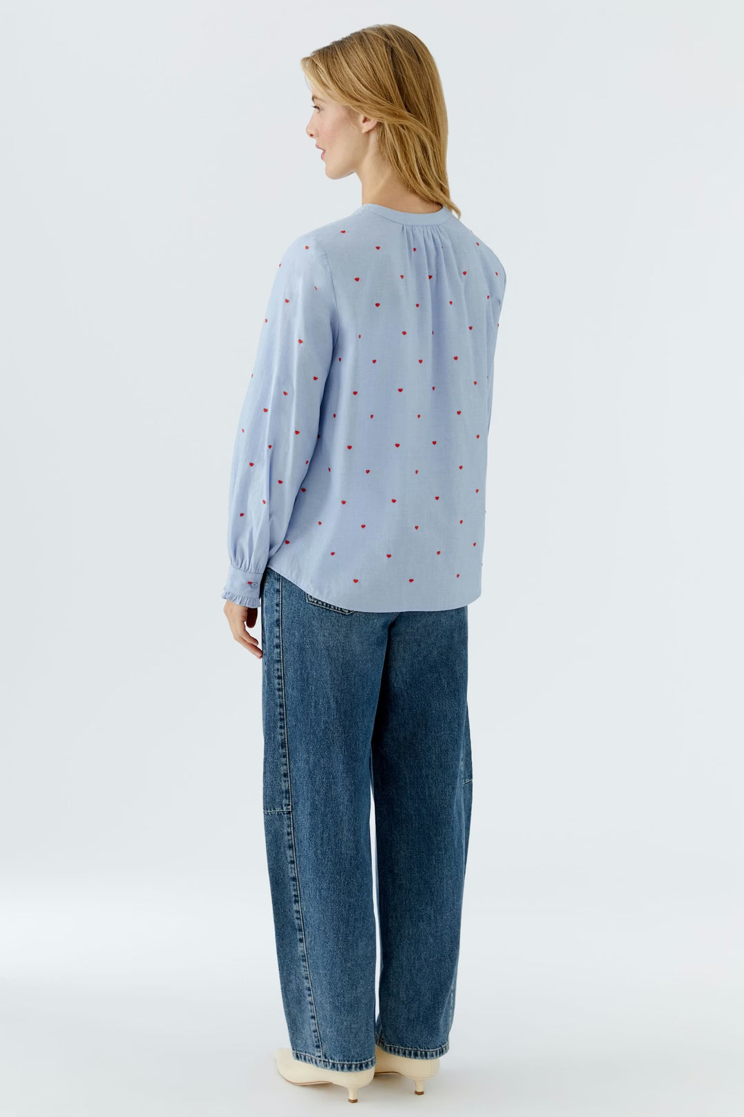 Oui Little Hearts Blouse In Dark Blue & Red