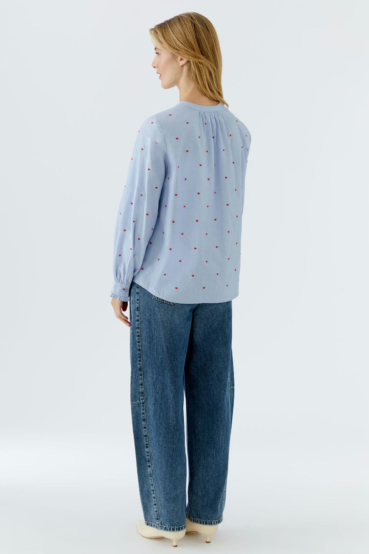 Oui Little Hearts Blouse In Dark Blue & Red