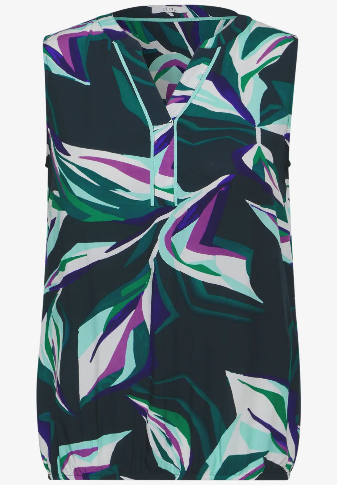 Cecil Multi Leaves Sleeveless Top In Fir Green