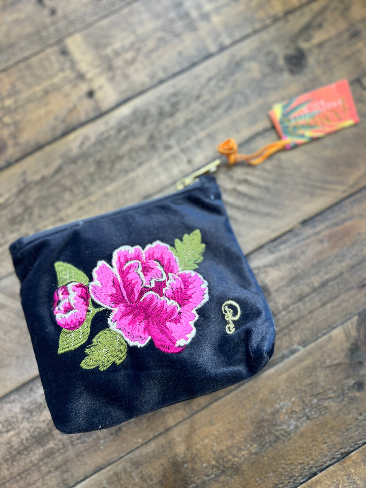 Powder Floral Small Pouch In Navy