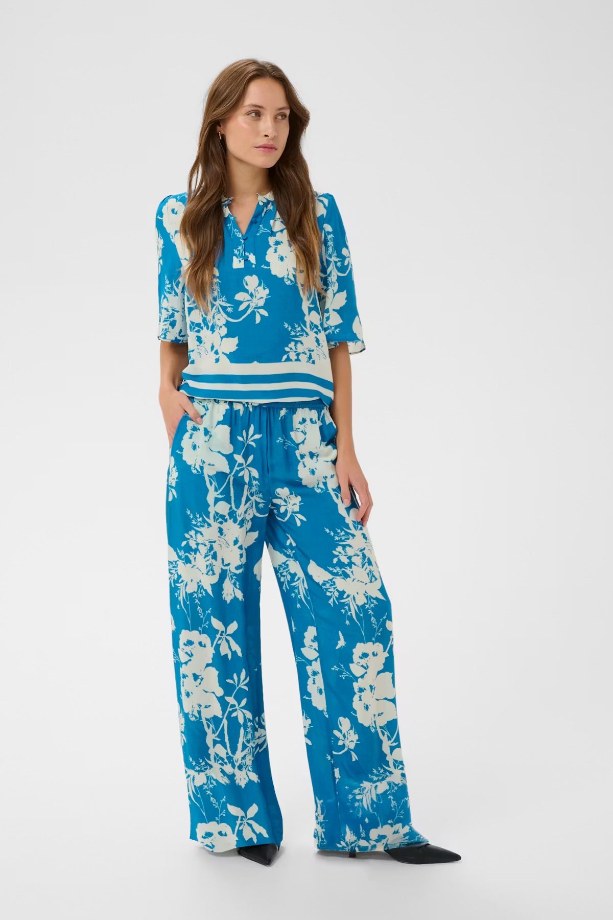 Saint Tropez Flower Trousers in Blue Multi