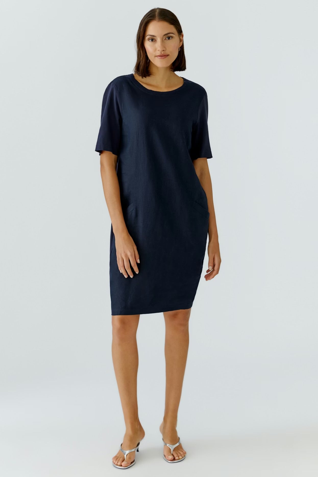 Oui Plain Dress In Navy