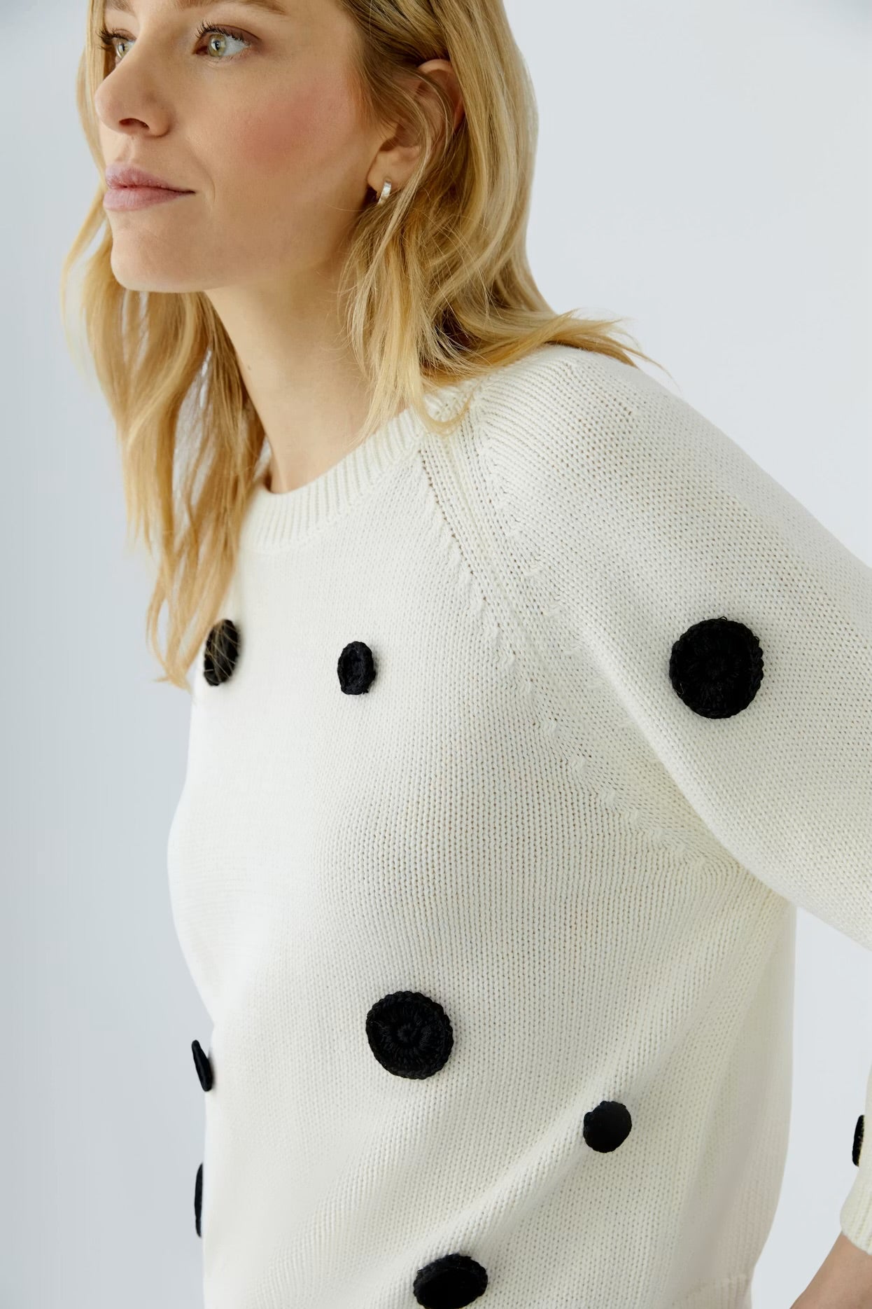 Oui crocheted appliquéd dots jumper in white & black