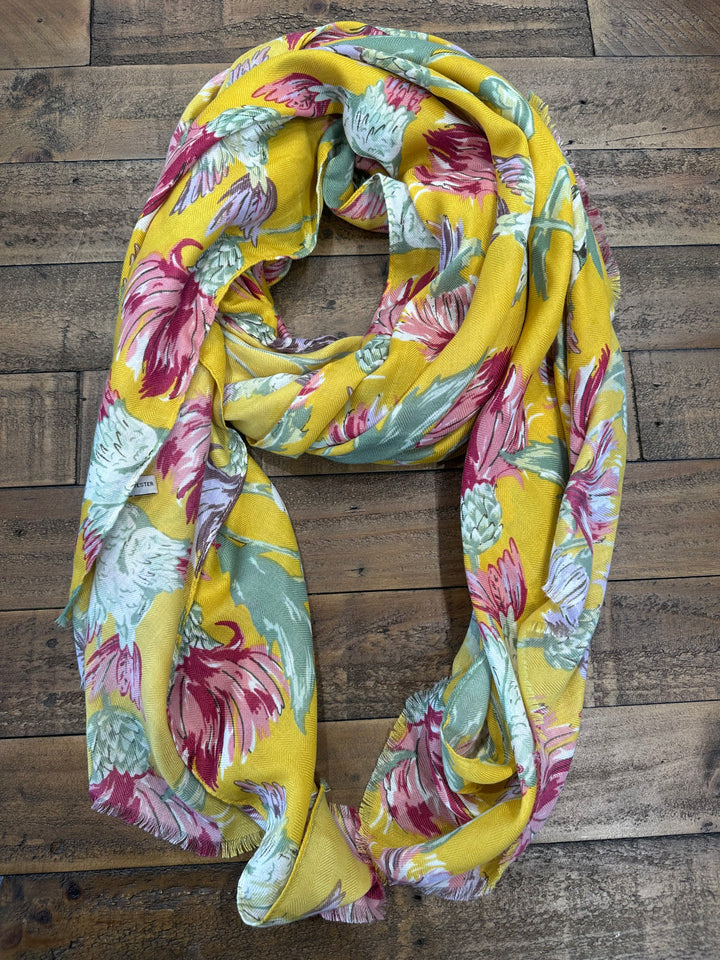 Catalina Thistle & Bird Scarf In Yellow