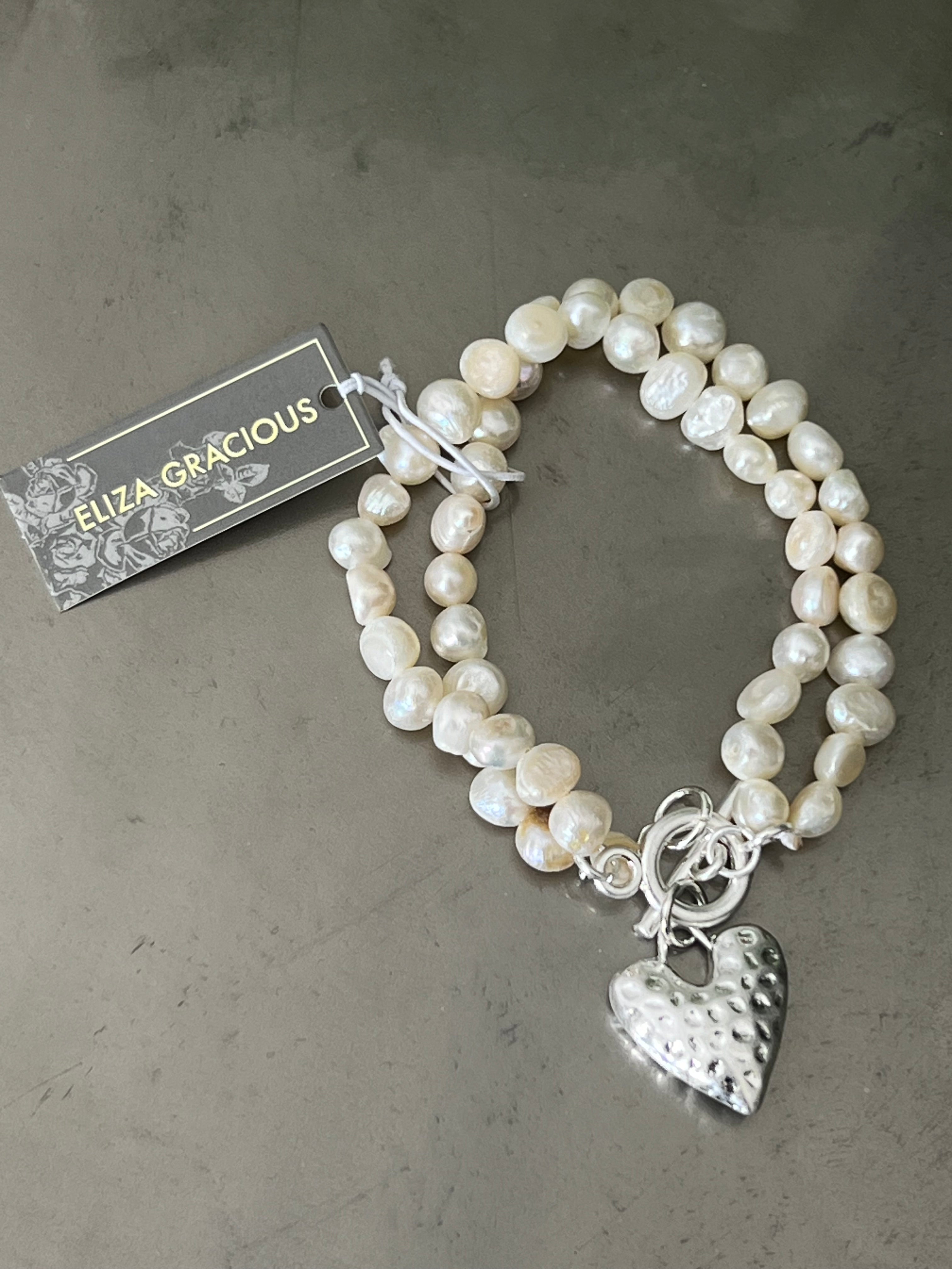 Eliza Gracious Freshwater Pearl With Beaten Heart In cream