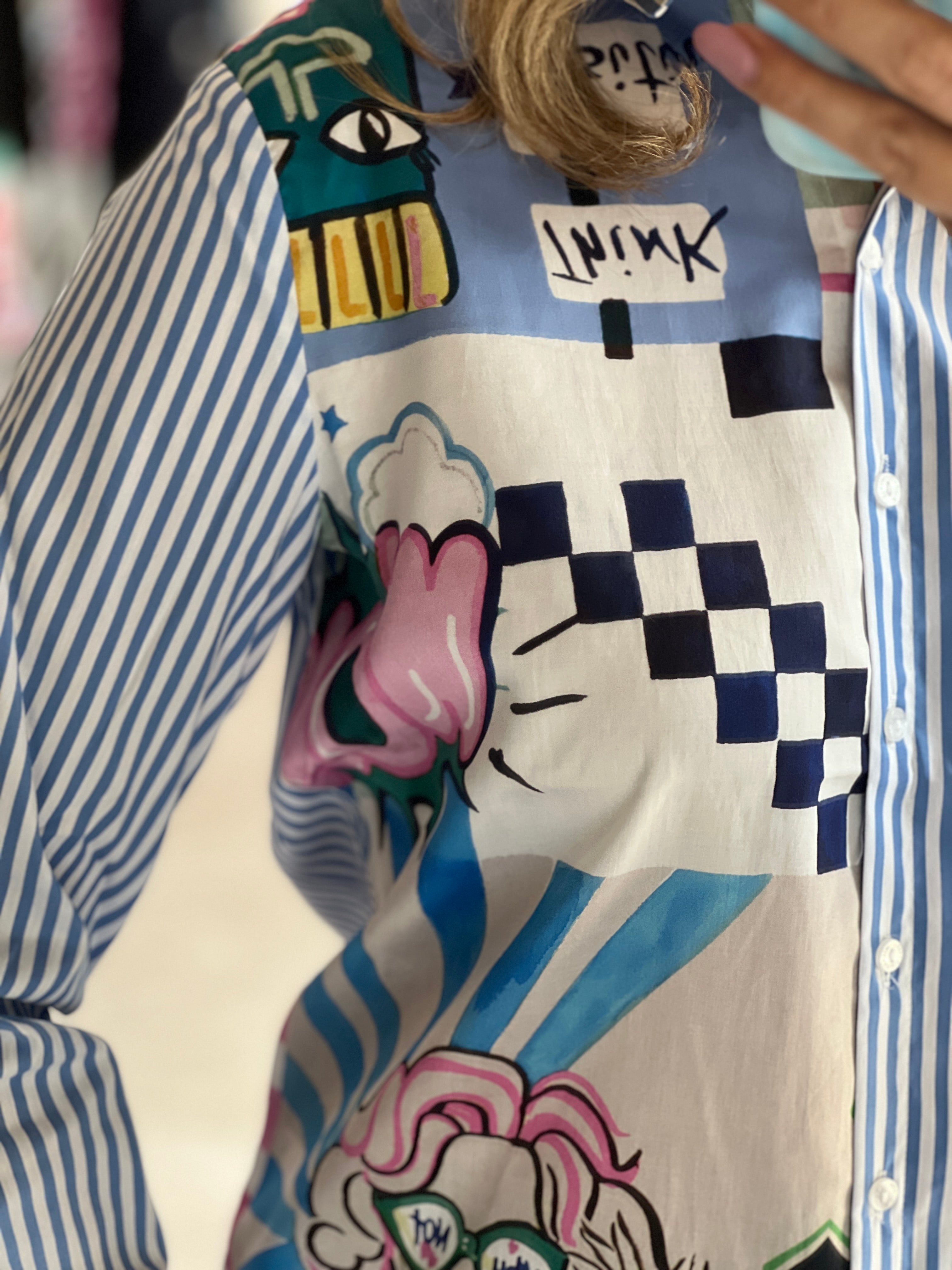 Milano Italy Azur Print Shirt In Blue Multi