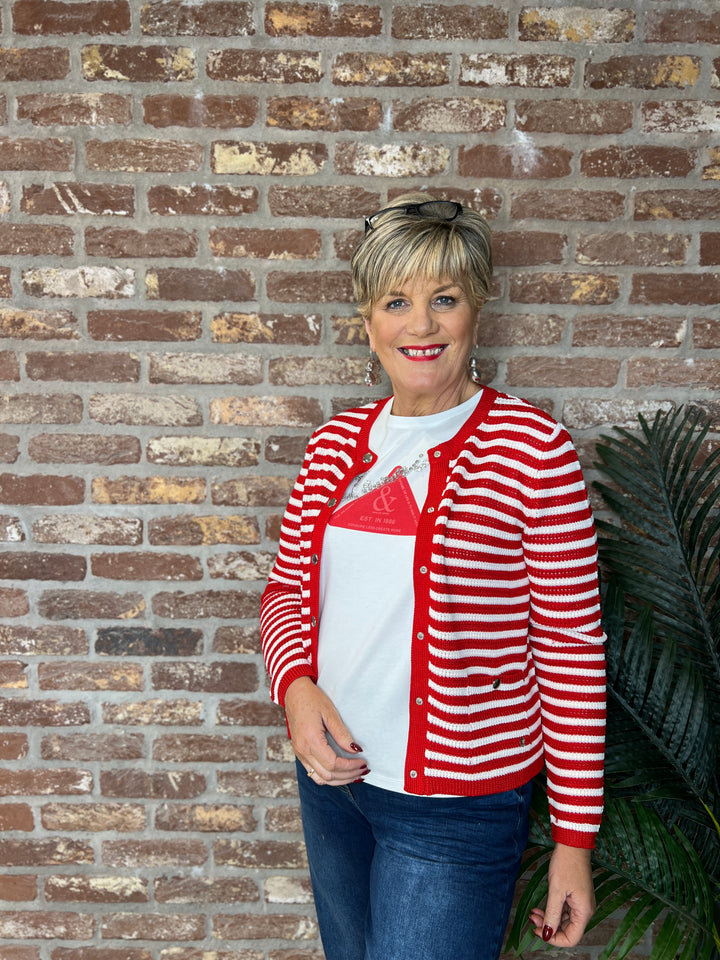 Monari Striped Cardigan In Chilli Pepper