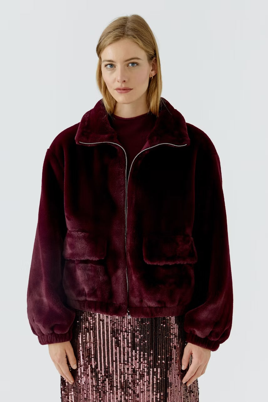 Faux fur jacket in bramble berry