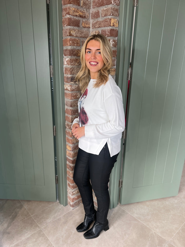 Milano Italy Round Neck Print Sweatshirt In Off White