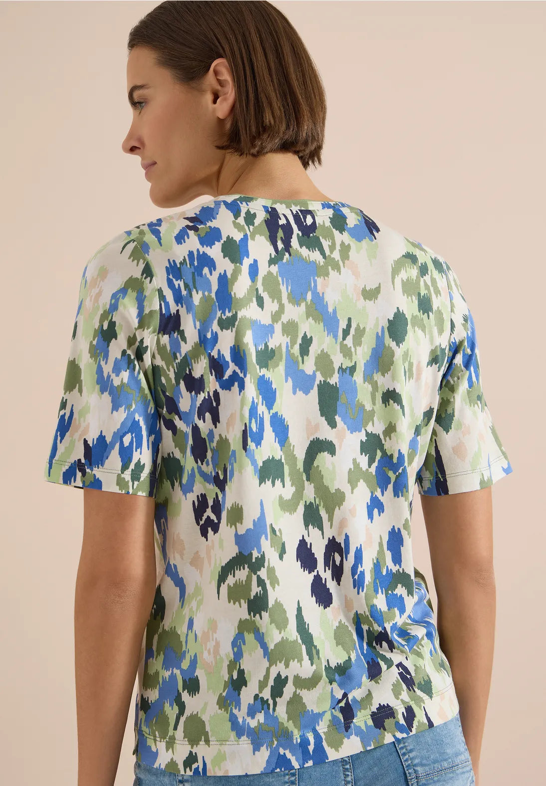 Cecil Patterned T-shirt With Toggles In Cashmere Beige