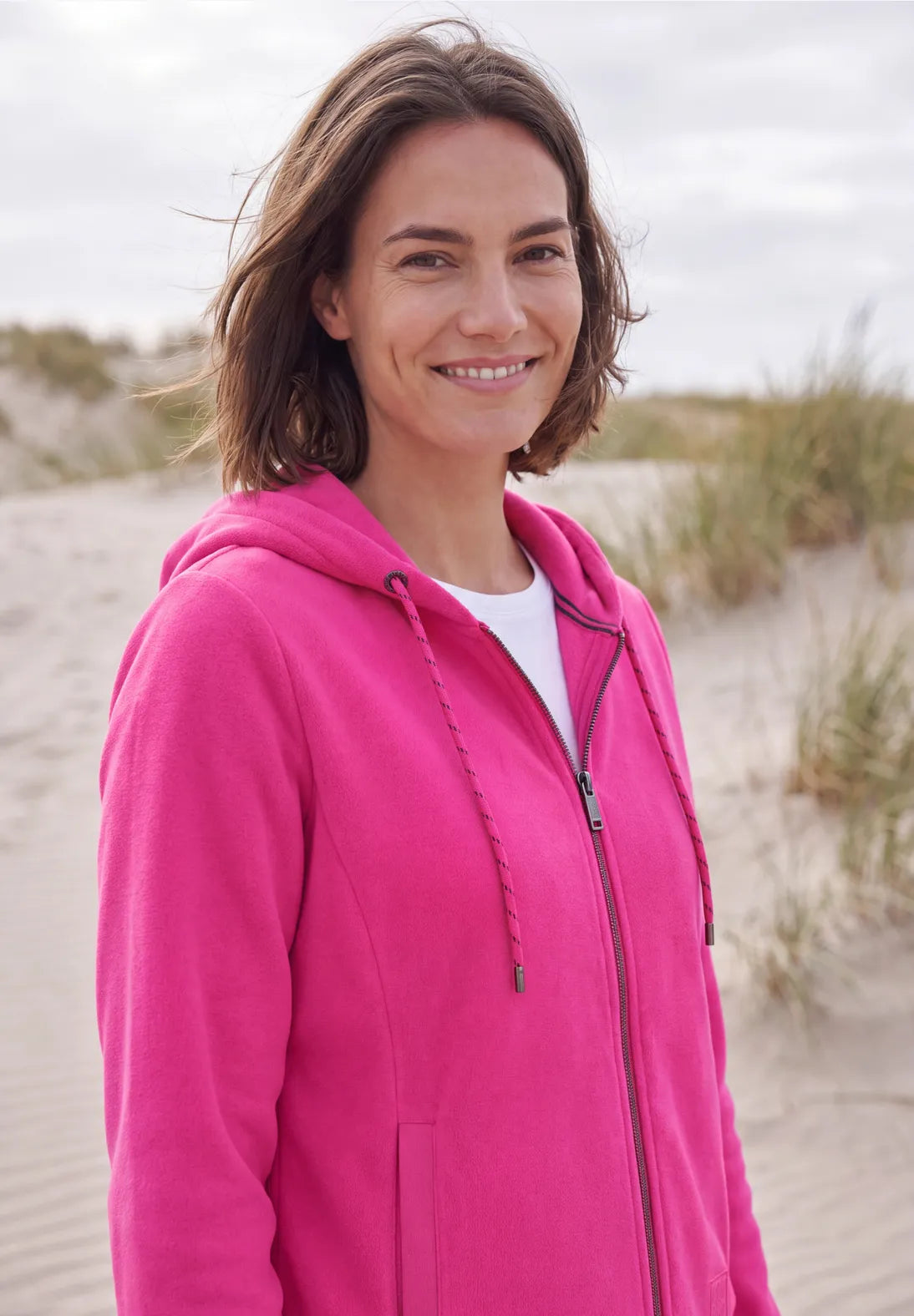 Fleece hooded jacket in pink flash