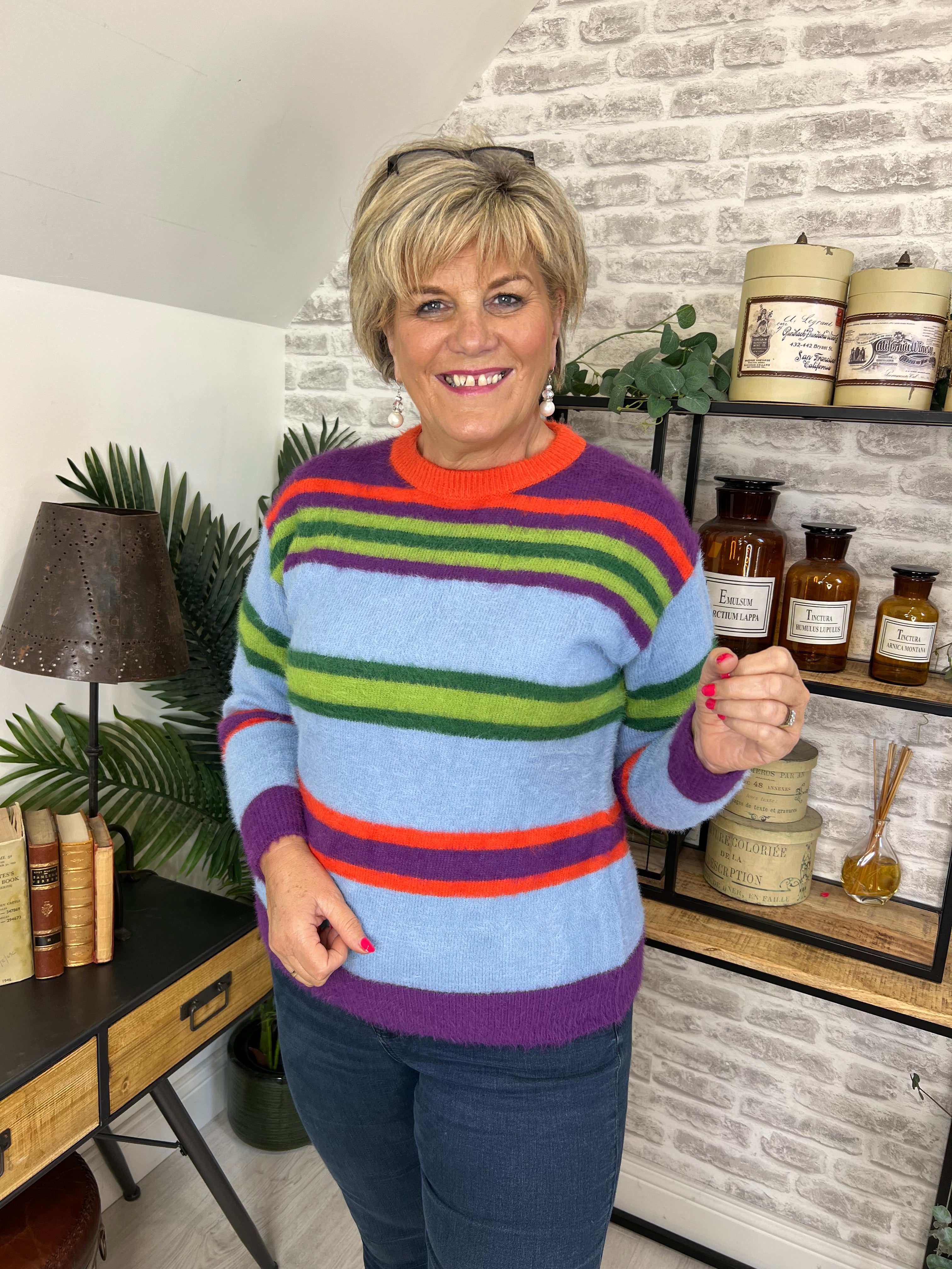 FRNCH Marla Striped Jumper In Blue Multi