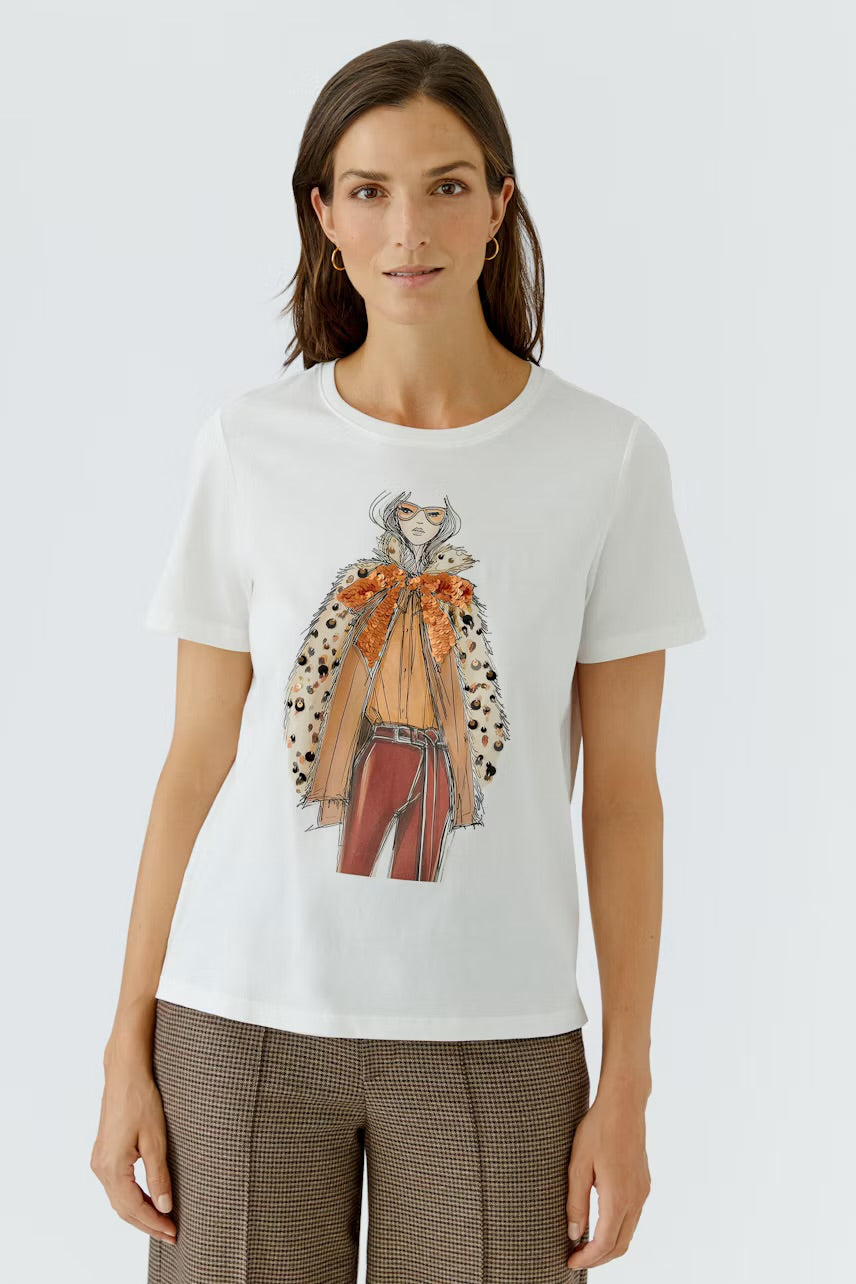 Placed print t-shirt in spring gardenia