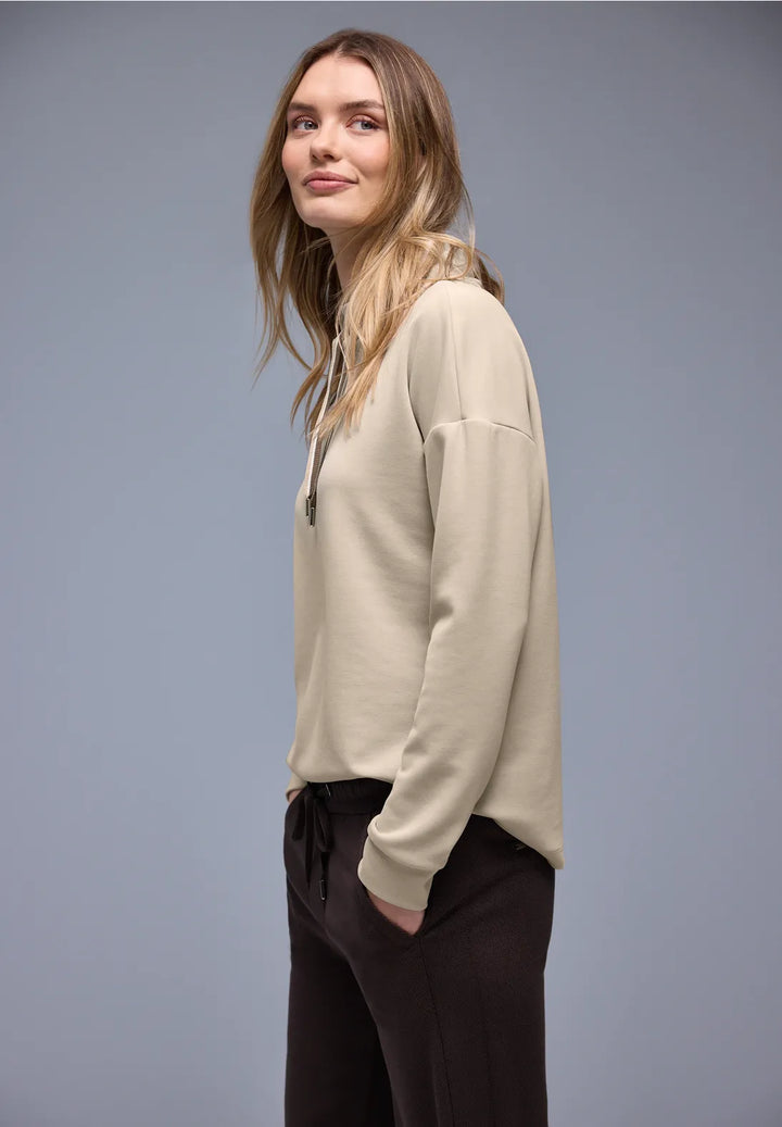 Street One silk look sweatshirt In Cotton Beige