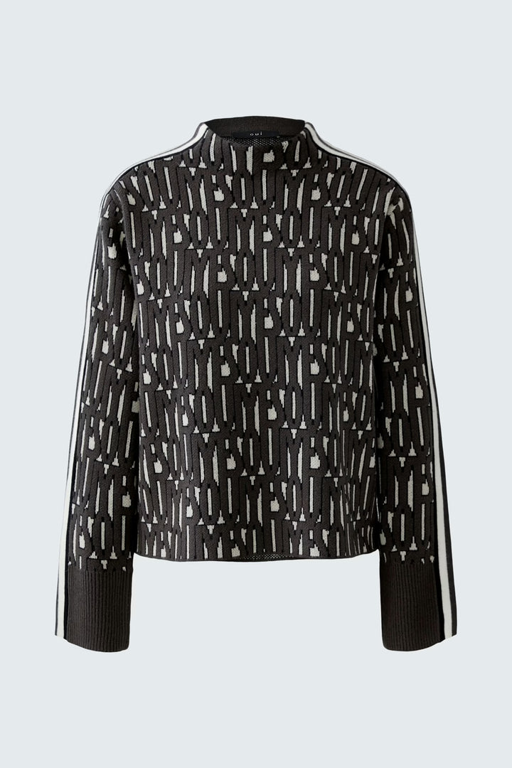 Oui Letter Print Pullover In Off white & black
