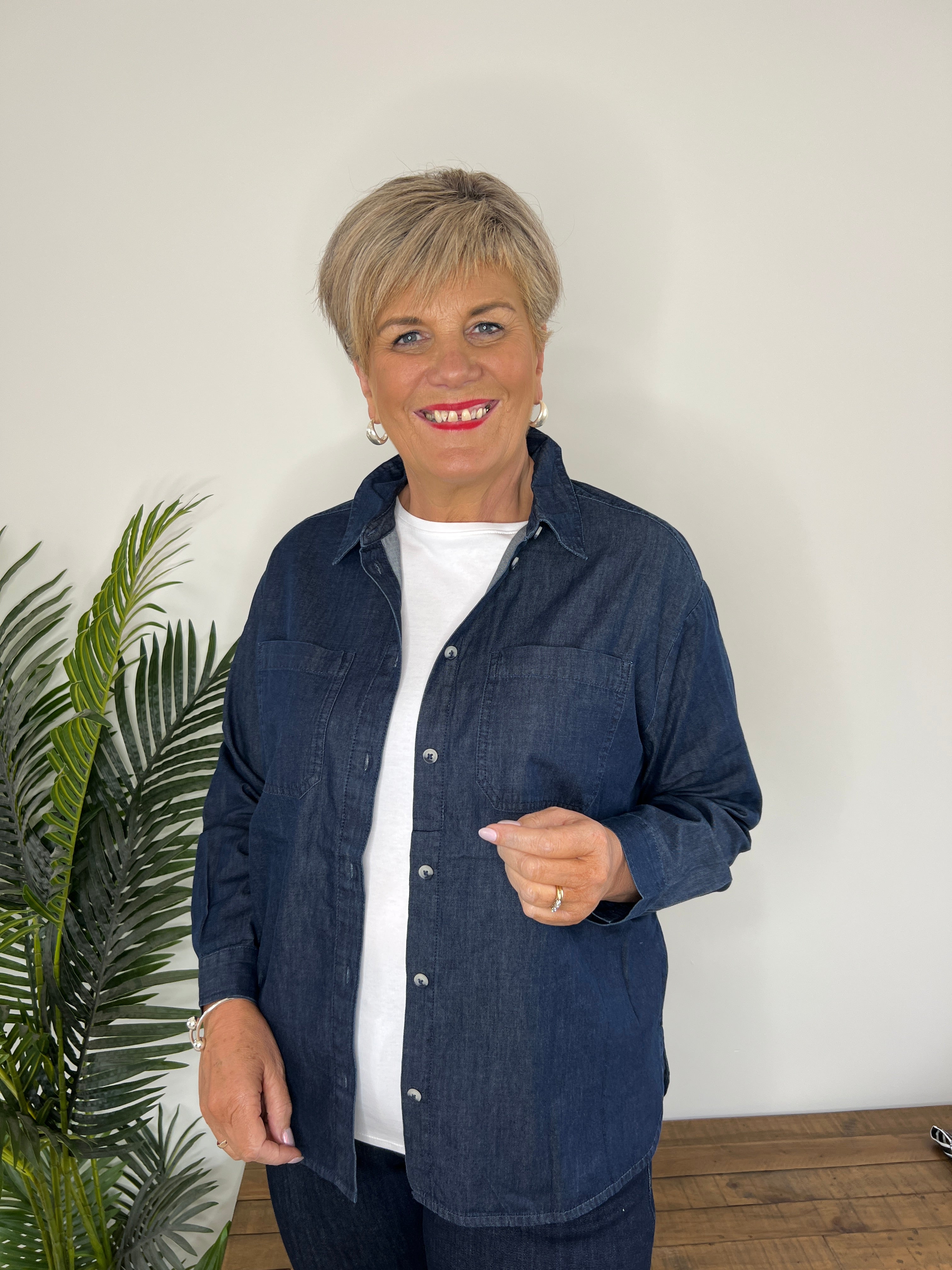 Cecil Denim Shirt In Mid Blue Wash