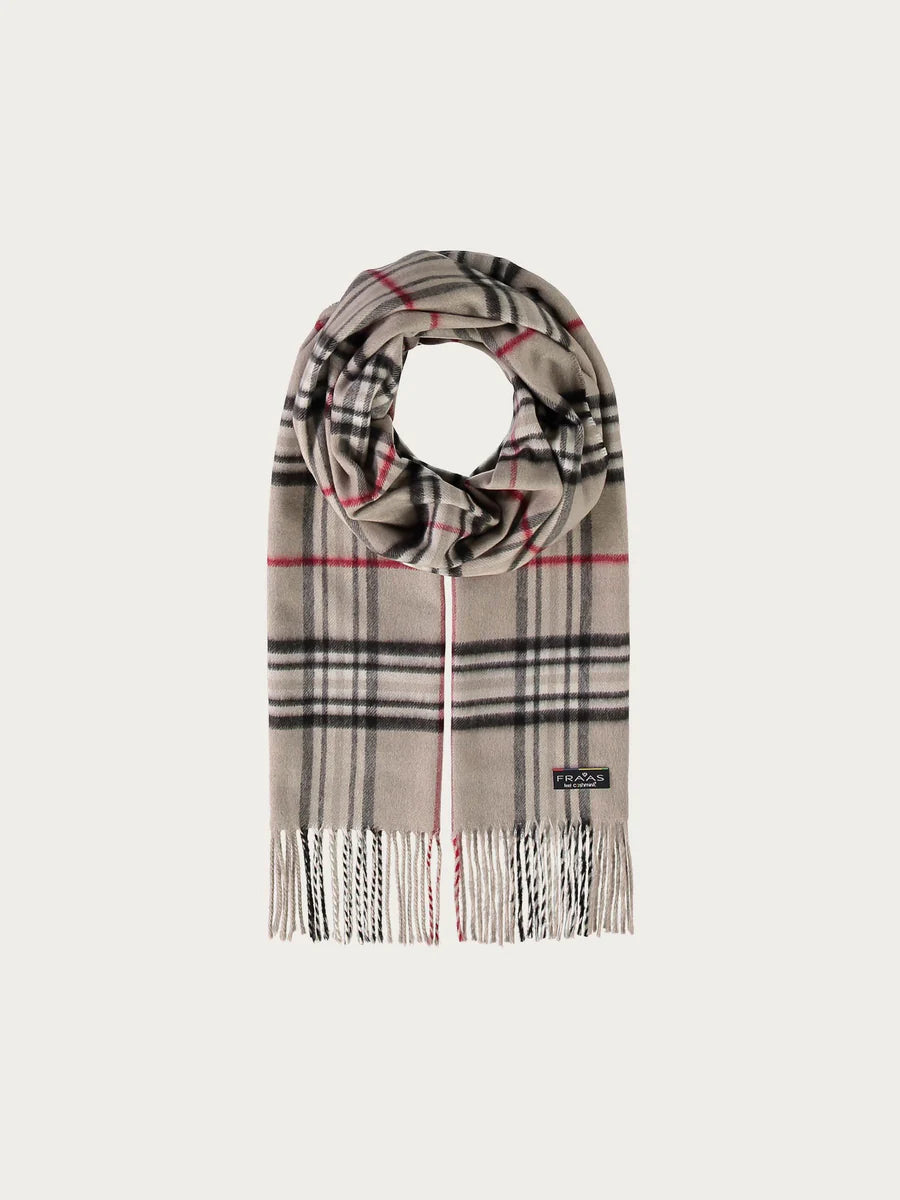 Cashmink Plaid Check Scarf In Soft Camel