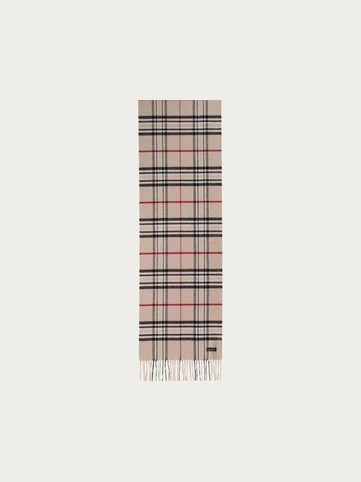 Cashmink Plaid Patterned Scarf In Beige