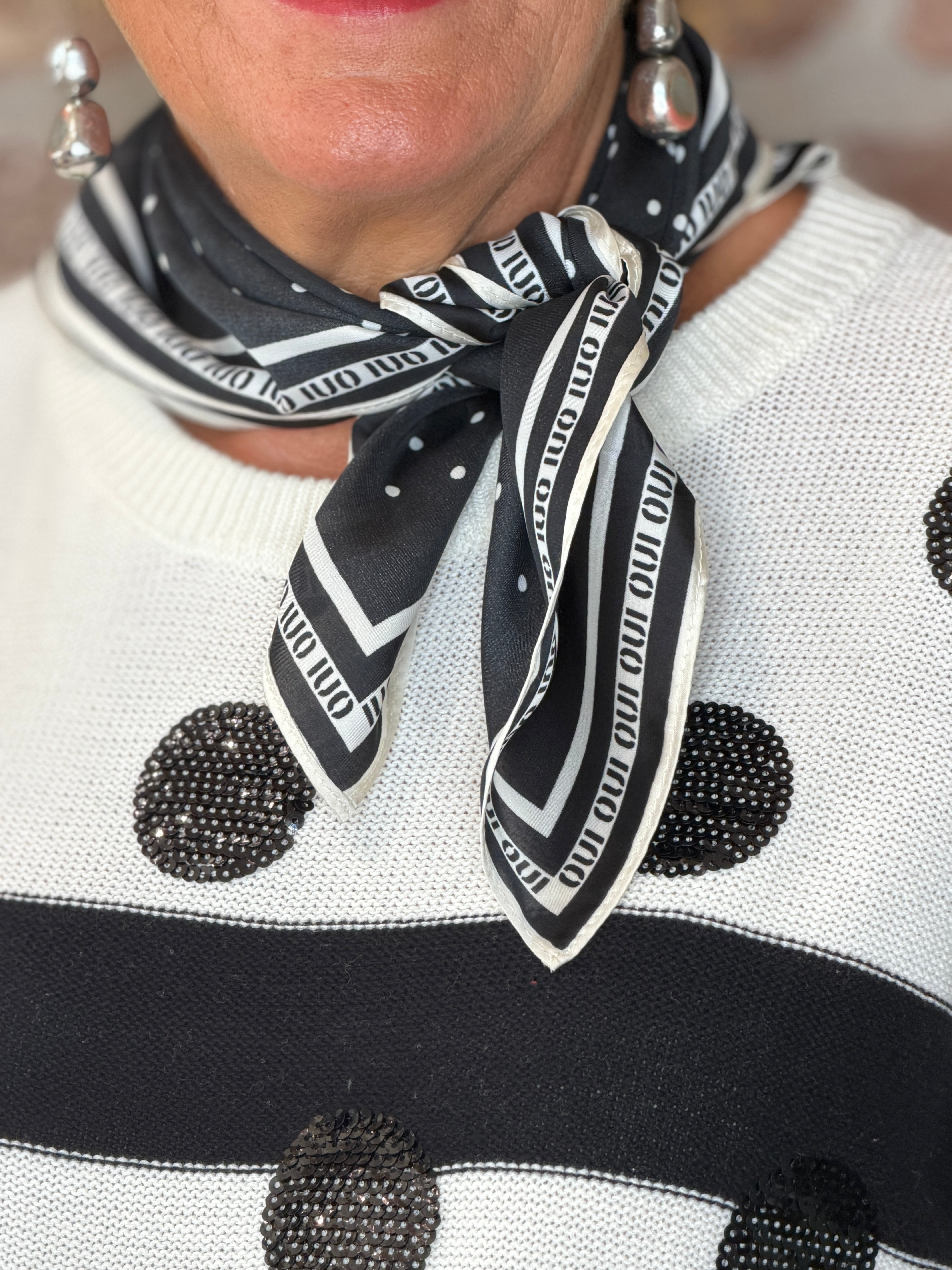 Oui sequin dots patterned jumper in white & black