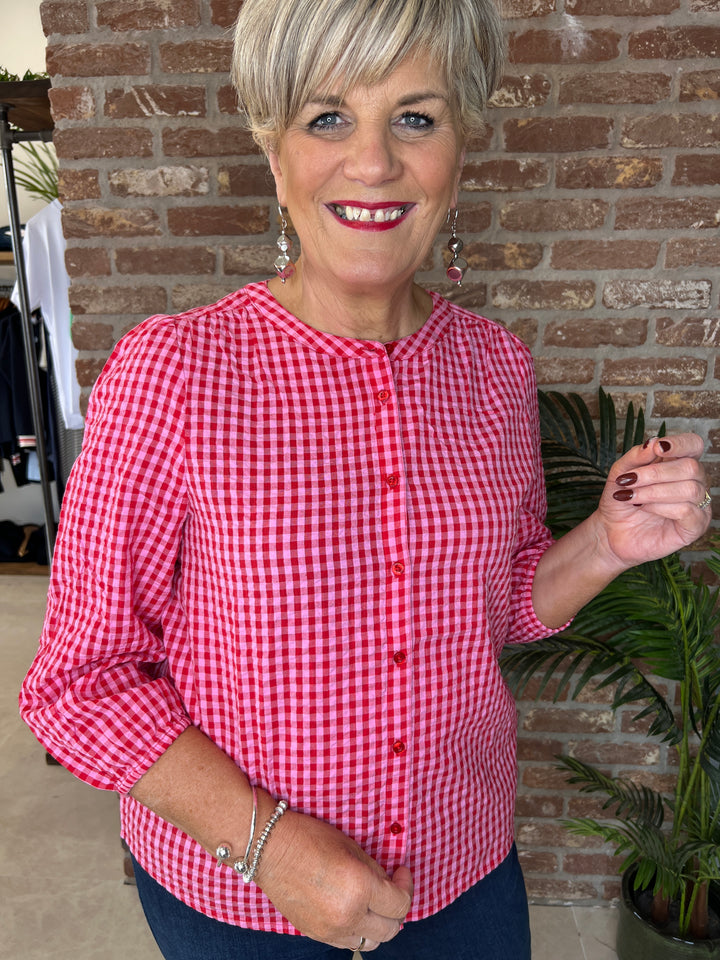 Street One Seersucker Gingham blouse In Salsa Red