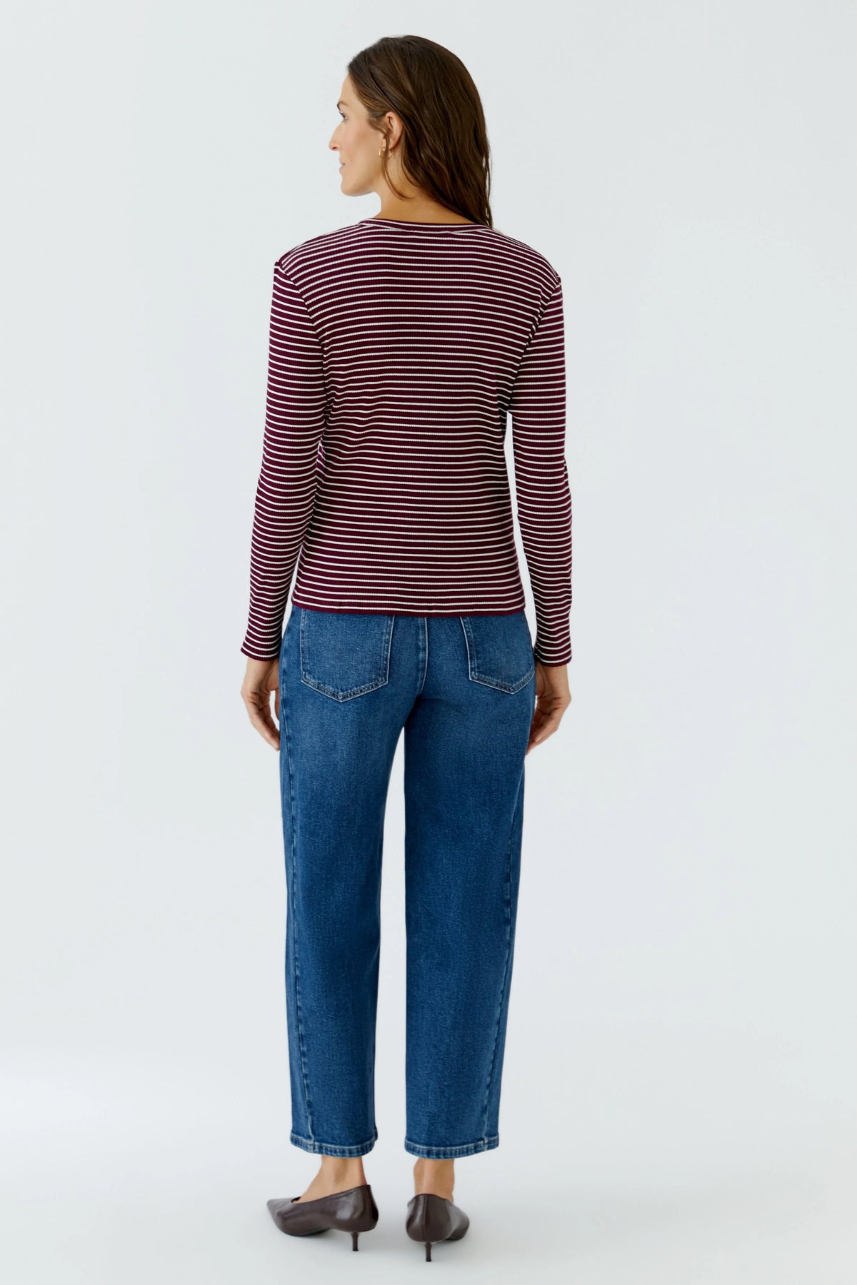 Striped top in dark red & white