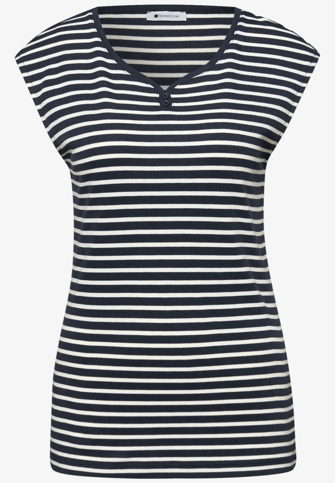 Street One Striped Sleeveless Top In navy