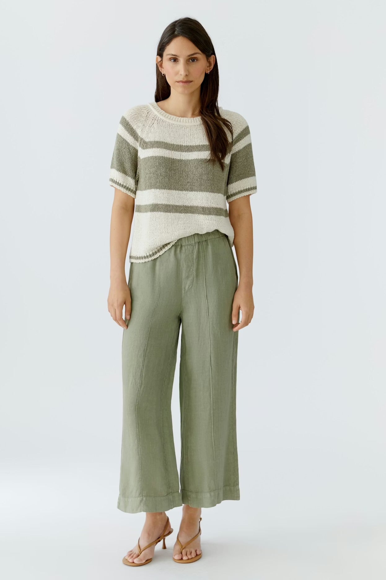 Oui striped jumper In white & green