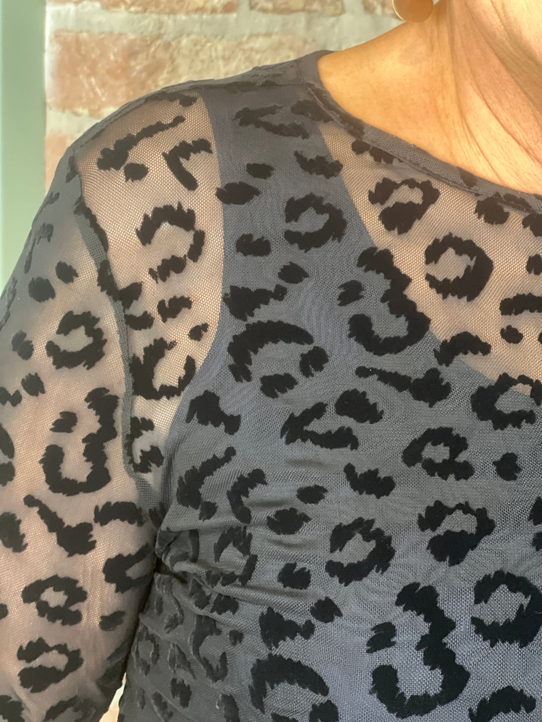 Milano Italy Mesh Top With Leopard In Black