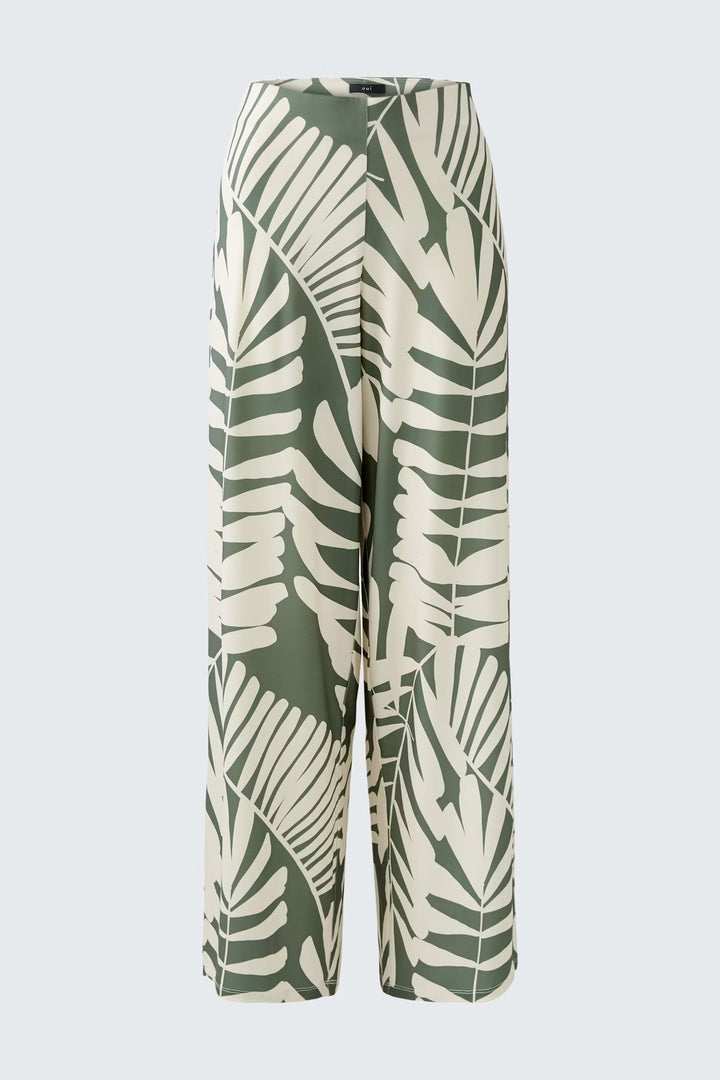 Oui Floral Trousers In Khaki & Stone