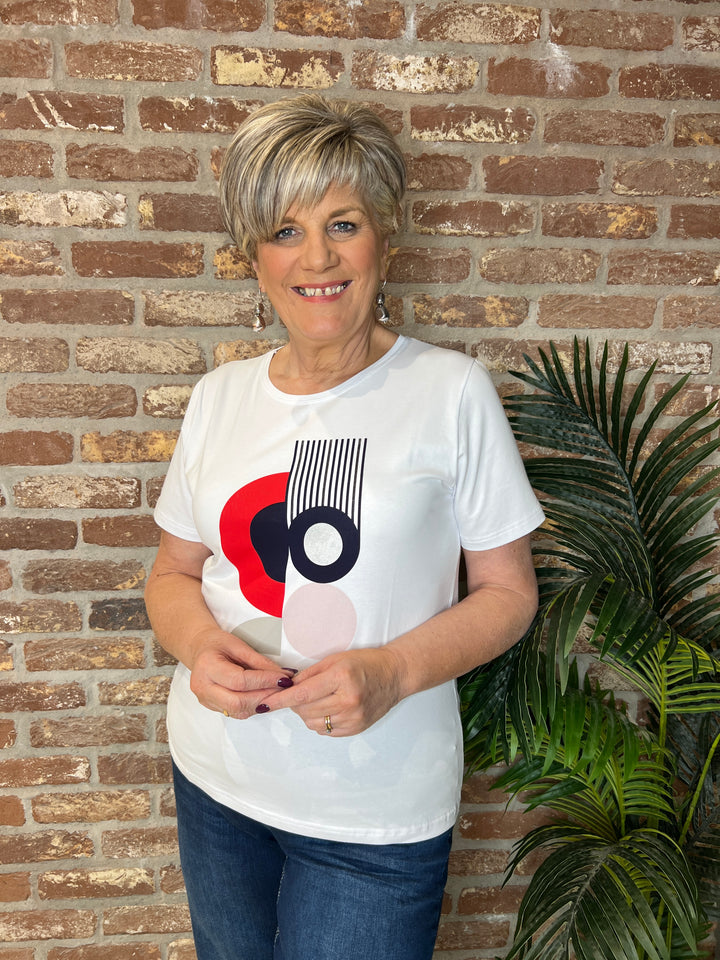 Peruzzi Circle Print T-shirt in white & Red