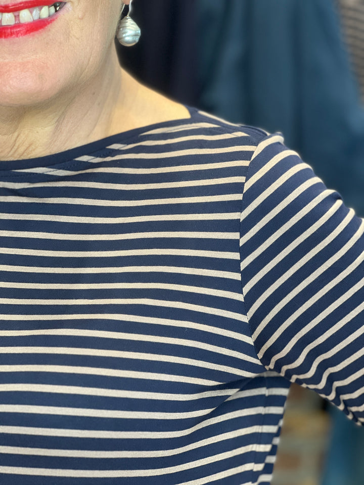 Cecil Basic Striped Top In Navy & Taupe