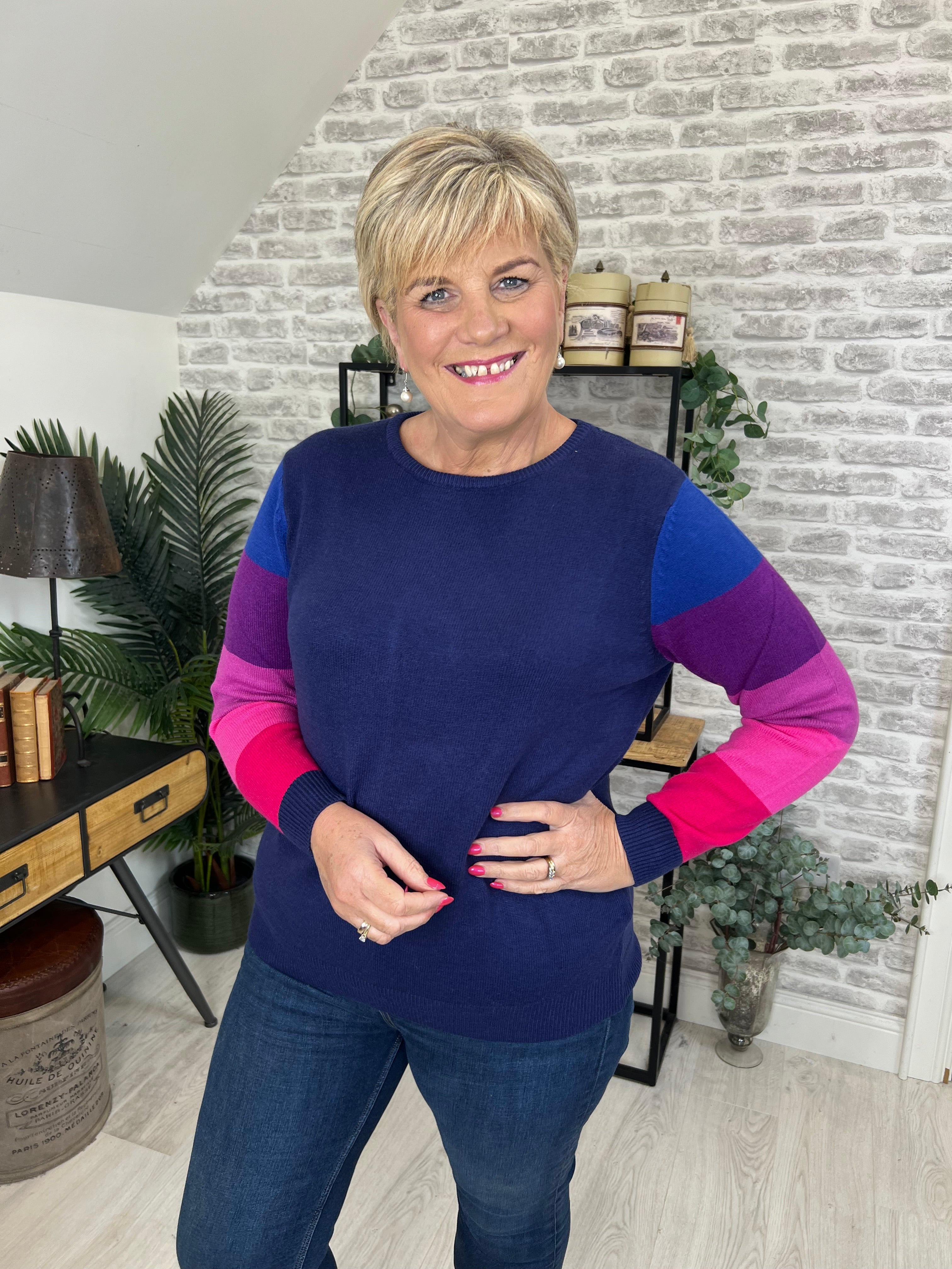 Sugarhill Brighton Stacey Colour Block Jumper In Navy