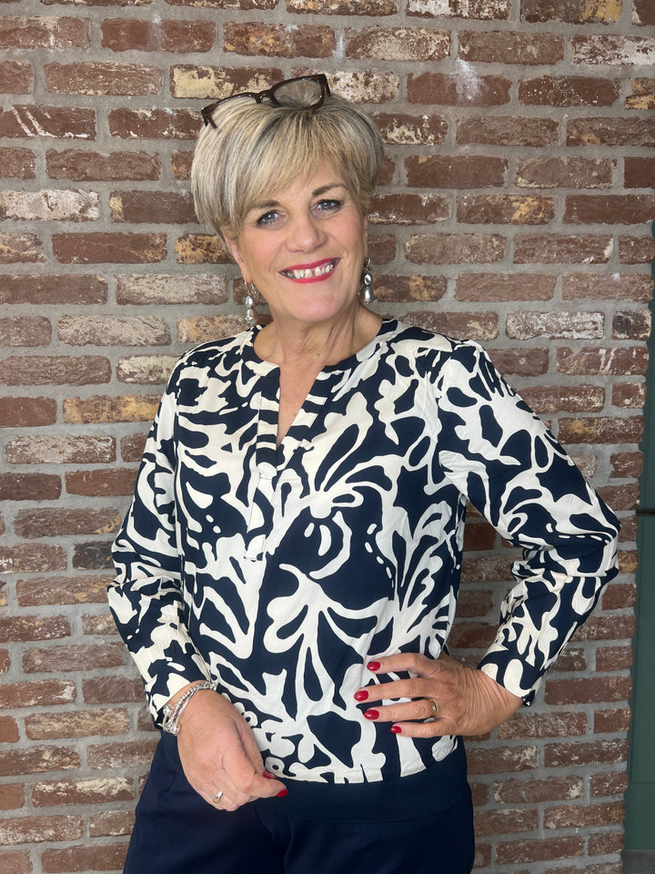 Street One V-neck floral blouse In Navy & cream