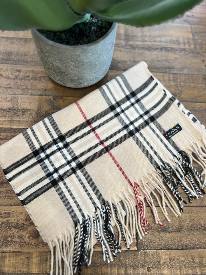 Cashmink Plaid Patterned Scarf In Beige