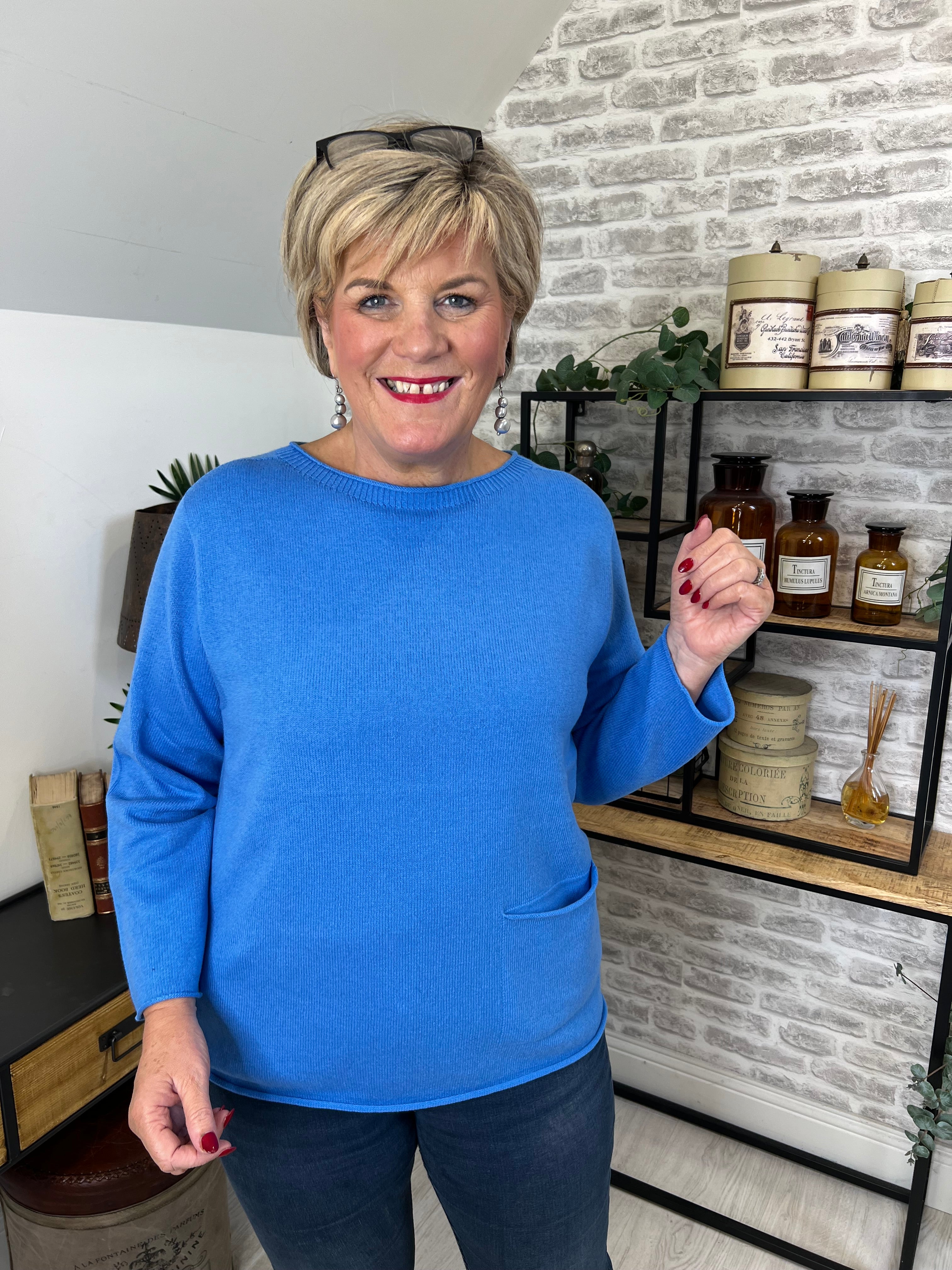 Oui Pocket Pullover In Cornflower Blue