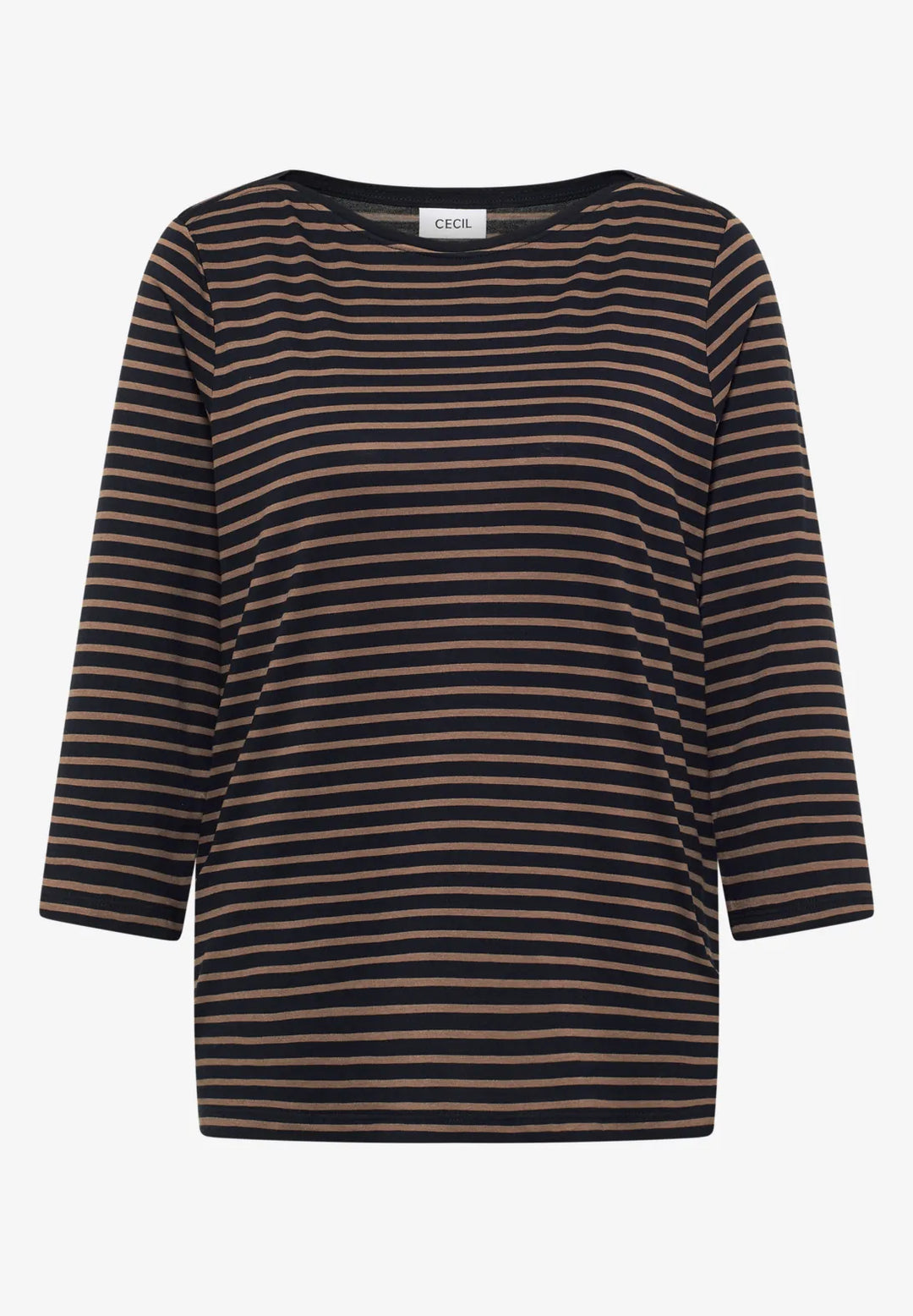 Cecil Basic Striped Top In Navy & Taupe