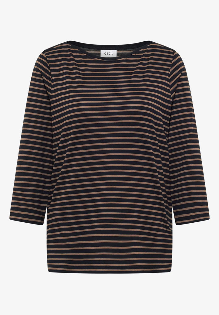 Cecil Basic Striped Top In Navy & Taupe