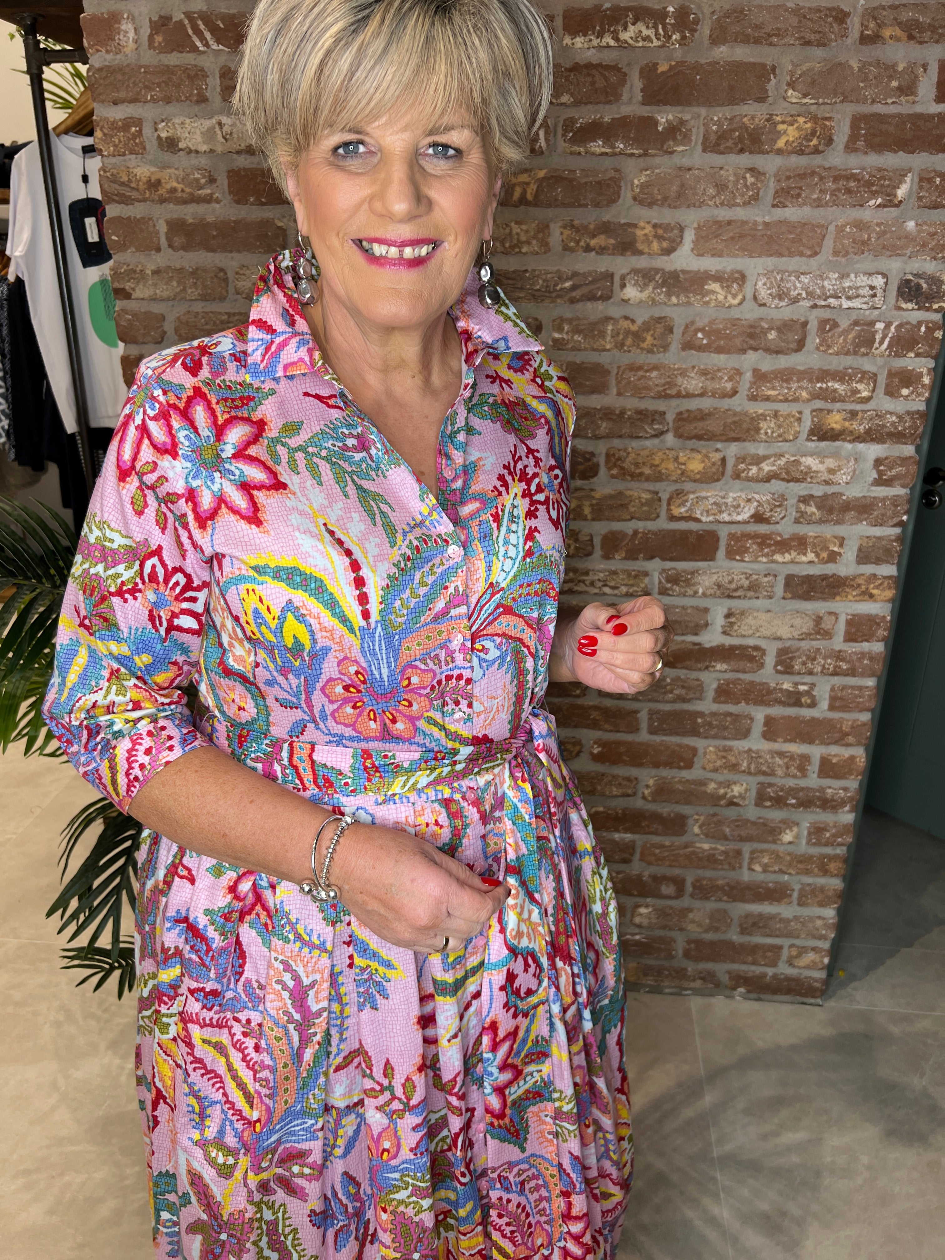 Milano Italy floral shirt dress In Pink multi