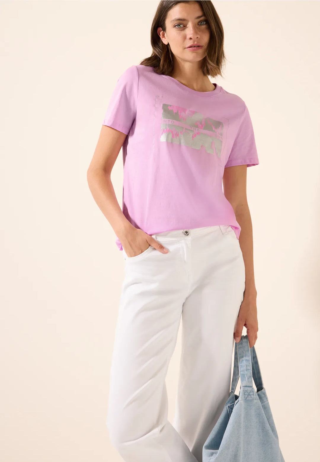 Cecil Metallic Foil T-shirt In Cherry Blossom