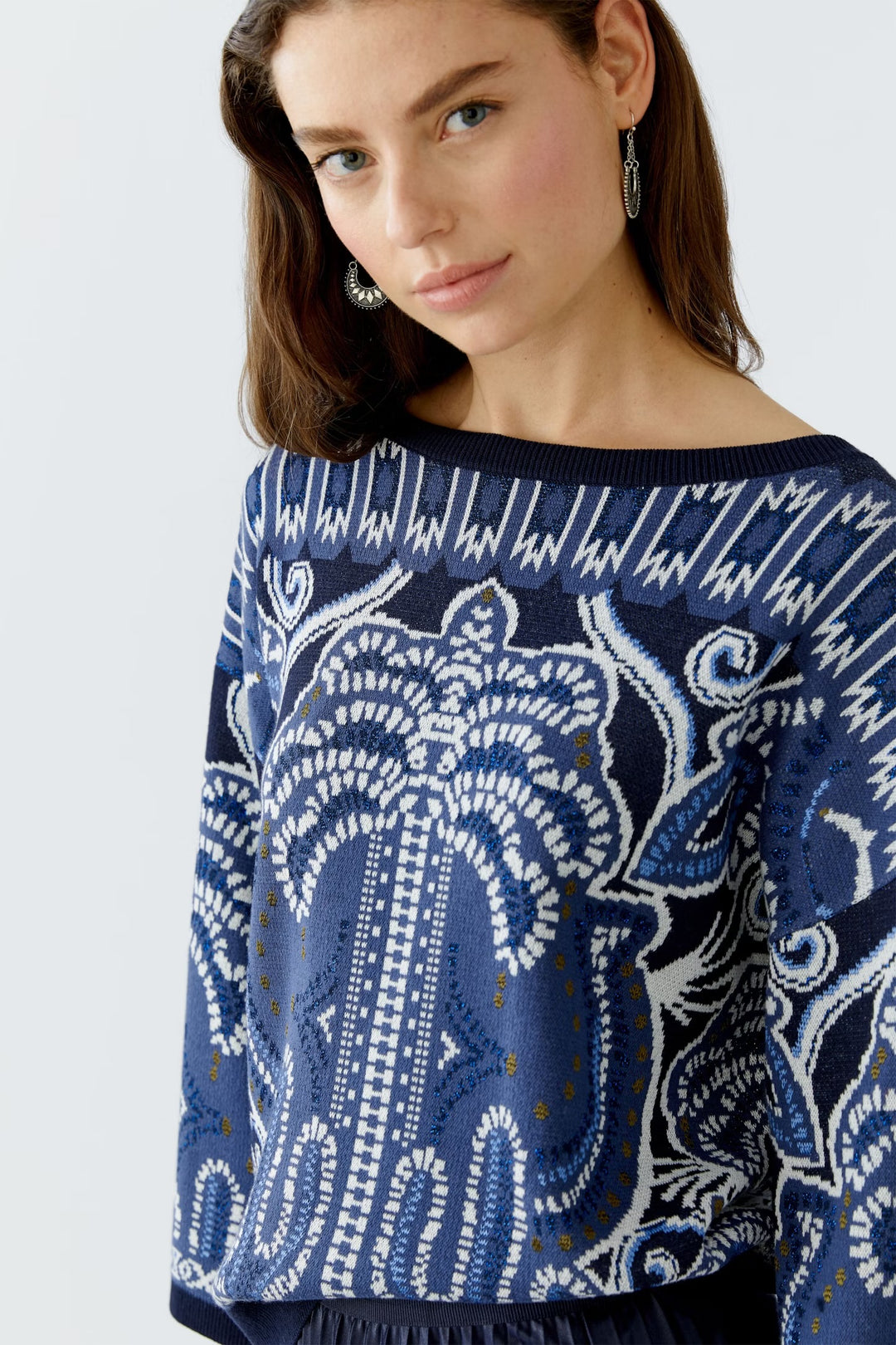 Oui Jacquard Pullover In Blue