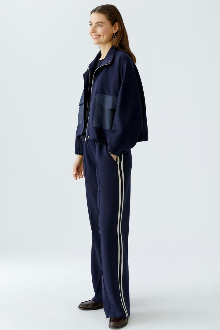 Oui Pull on trousers In Dark Blue & White