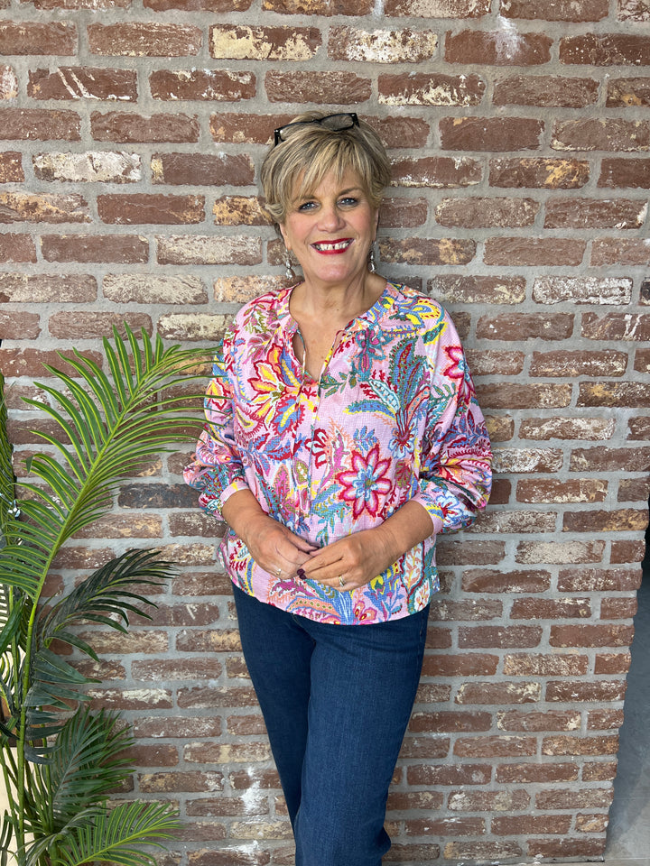 Milano Italy Raglan sleeve blouse In rose multi