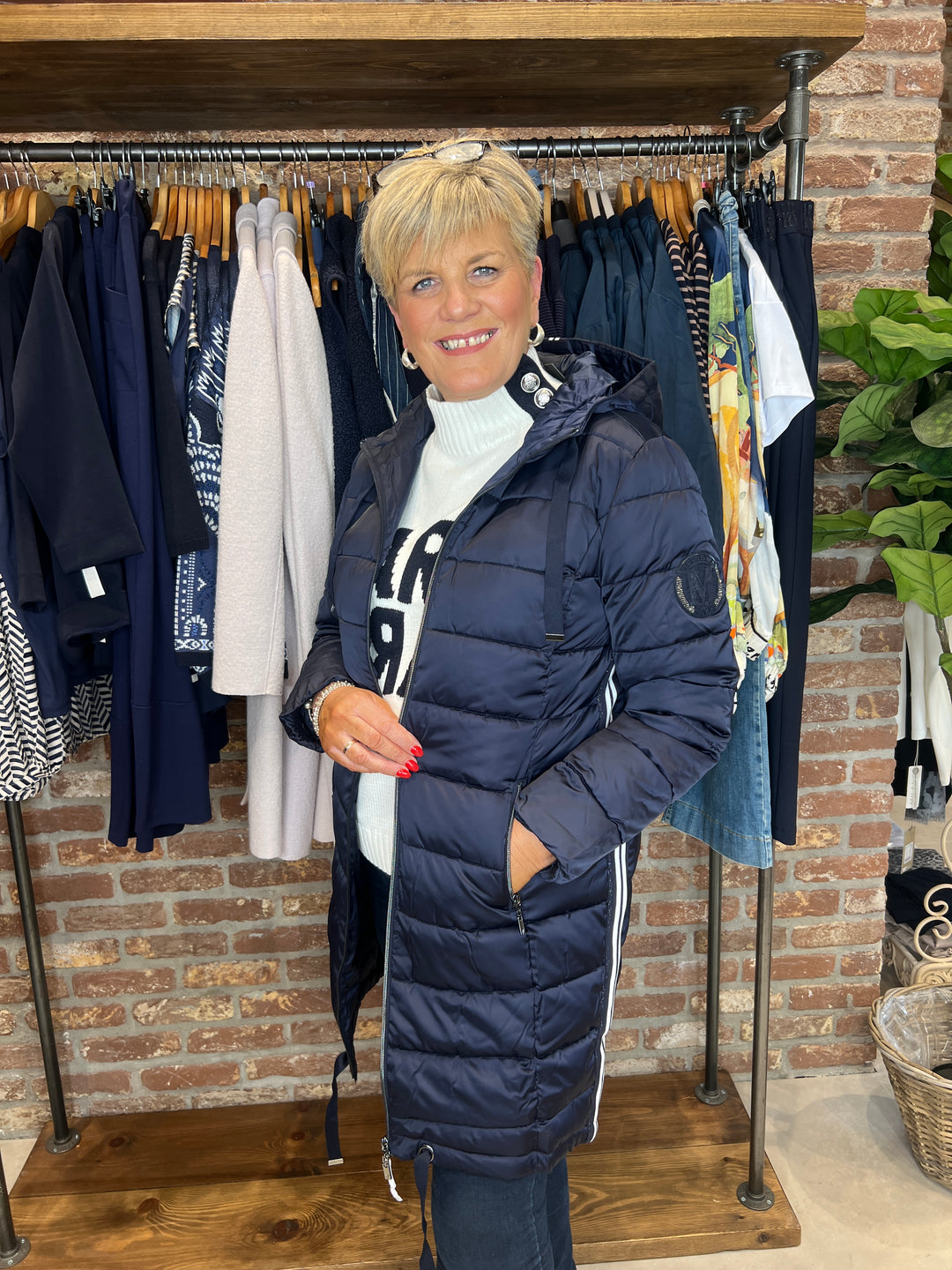 Monari Quilted Coat With Stripes In Navy
