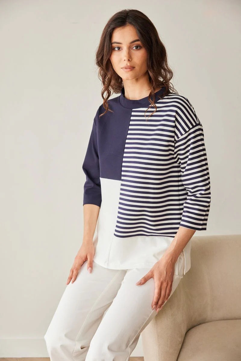 Peruzzi Stripe Block Top in Navy